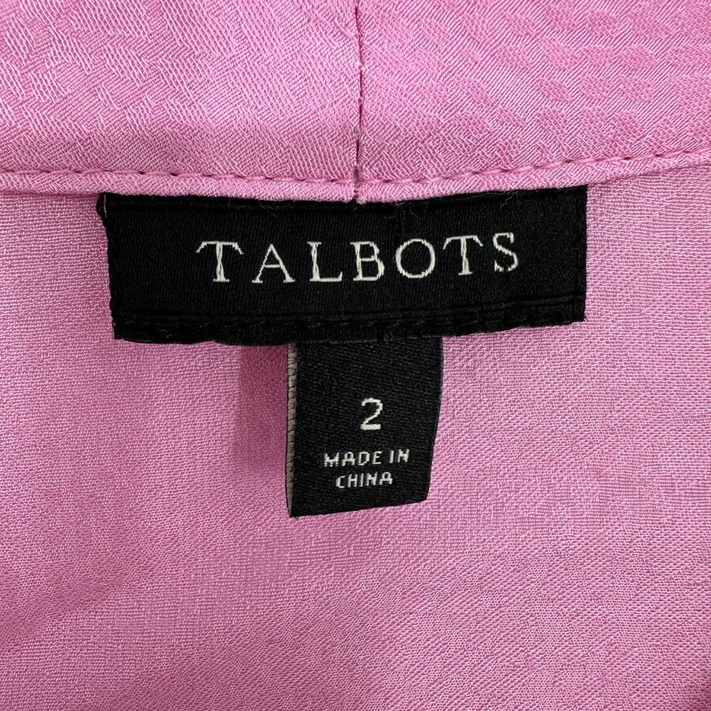 3/$25 Talbots Satin Snake Skin Embossed Top 2 Tie Neck Blouse 3/4 Sleeves Pink - Picture 7 of 7